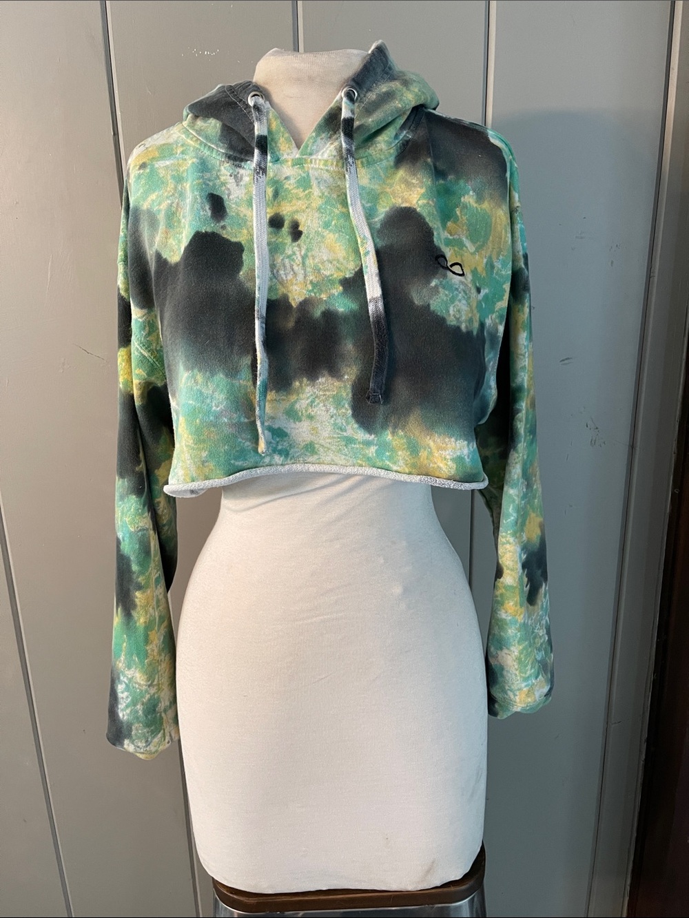 Karmagawa Hoodie Tie Dye Gray Green Crop Street Grunge Festival Skater Urban